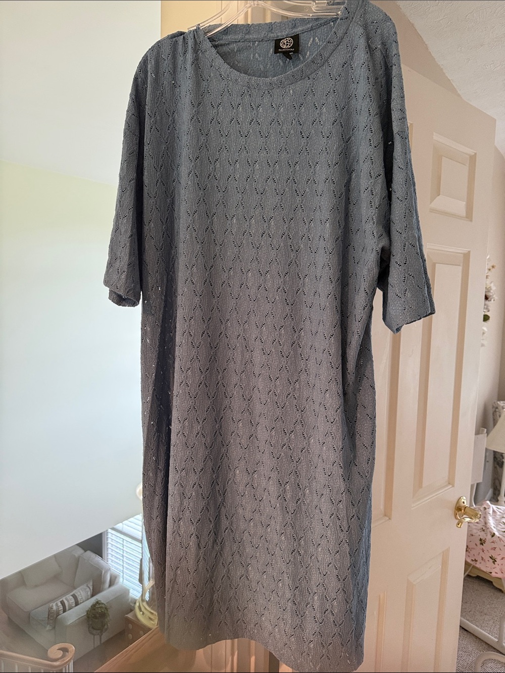 bobeau Pointelle Knit Dress in Steel Blue